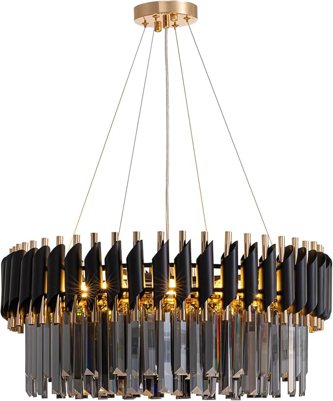 7PMBEANE Modern 23.6-Inch 10-Light Black Smoke Gray Crystal Chandelier