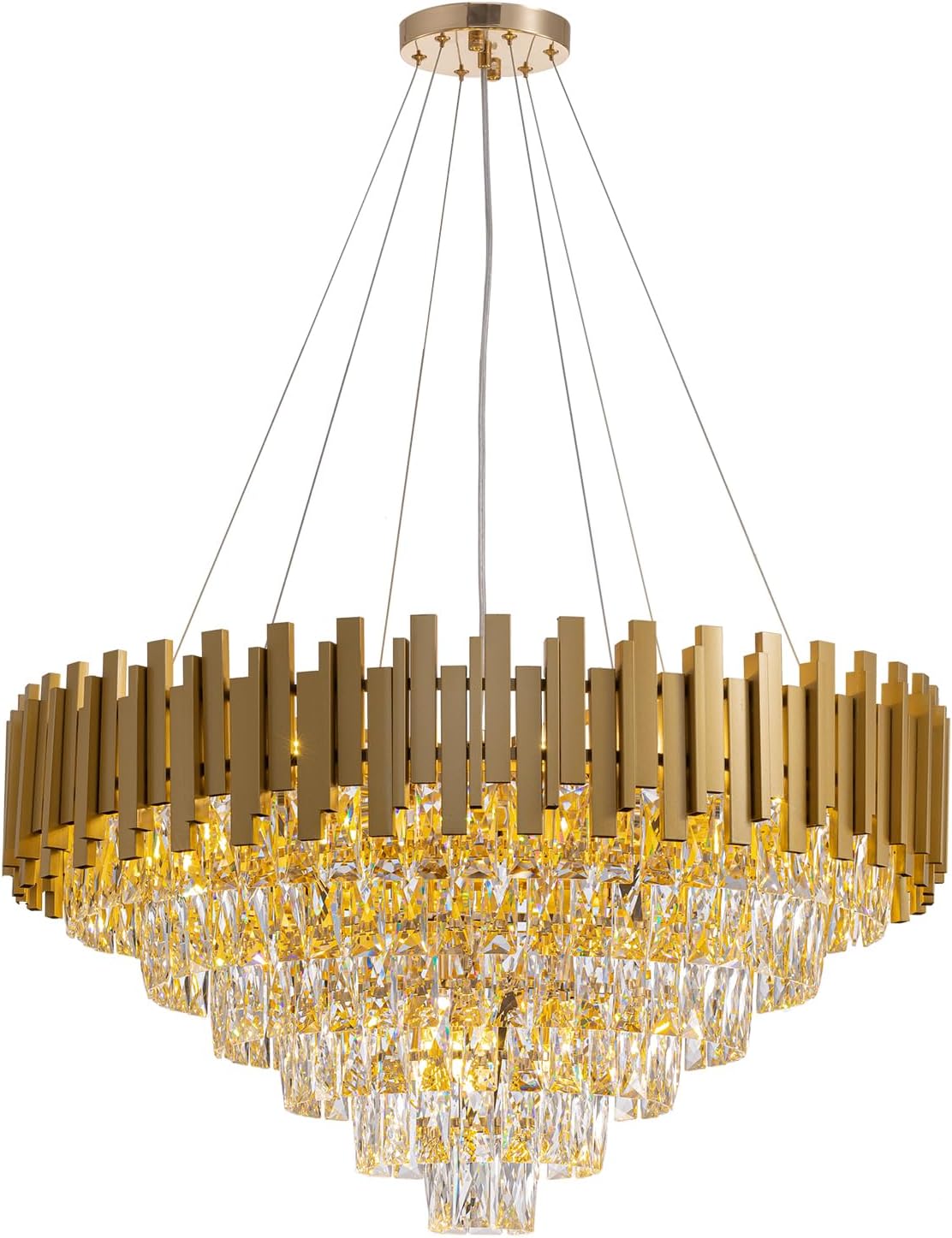 7PMBEANE Modern 31.5-Inch 15-Light Gold Crystal Chandelier