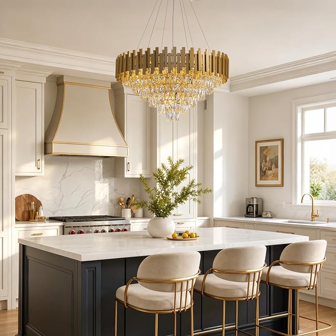 7PMBEANE Modern 31.5-Inch 15-Light Gold Crystal Chandelier