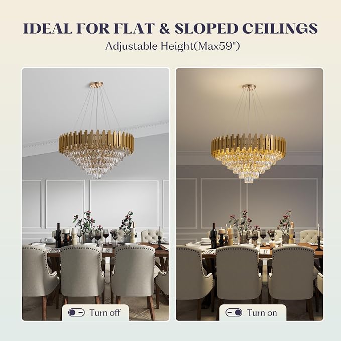 7PMBEANE Modern 31.5-Inch 15-Light Gold Crystal Chandelier