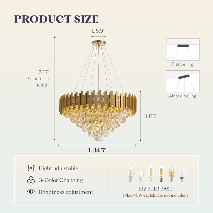 7PMBEANE Modern 31.5-Inch 15-Light Gold Crystal Chandelier