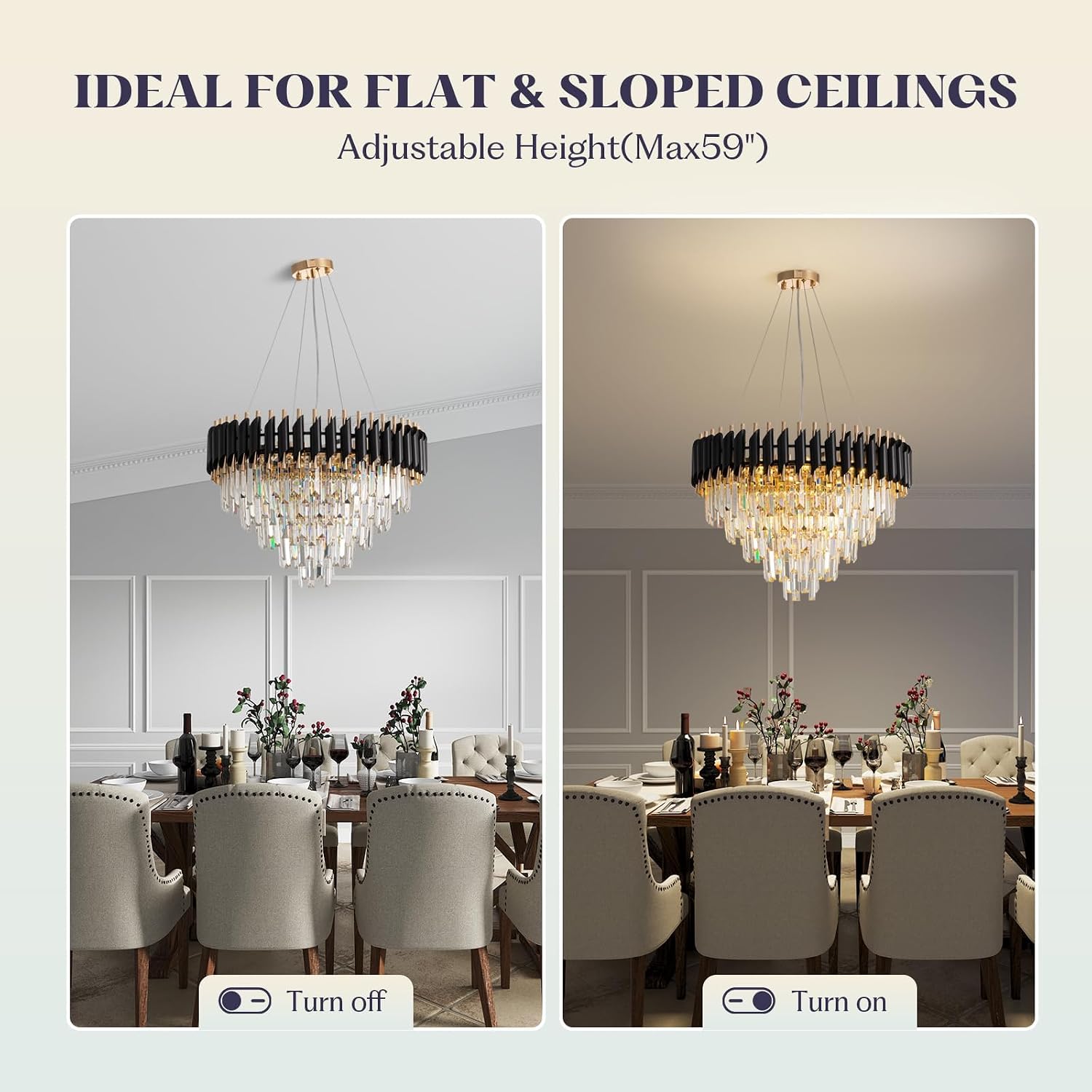 7PMBEANE Modern 24-Inch 11-Light Black Gold Crystal Chandelier