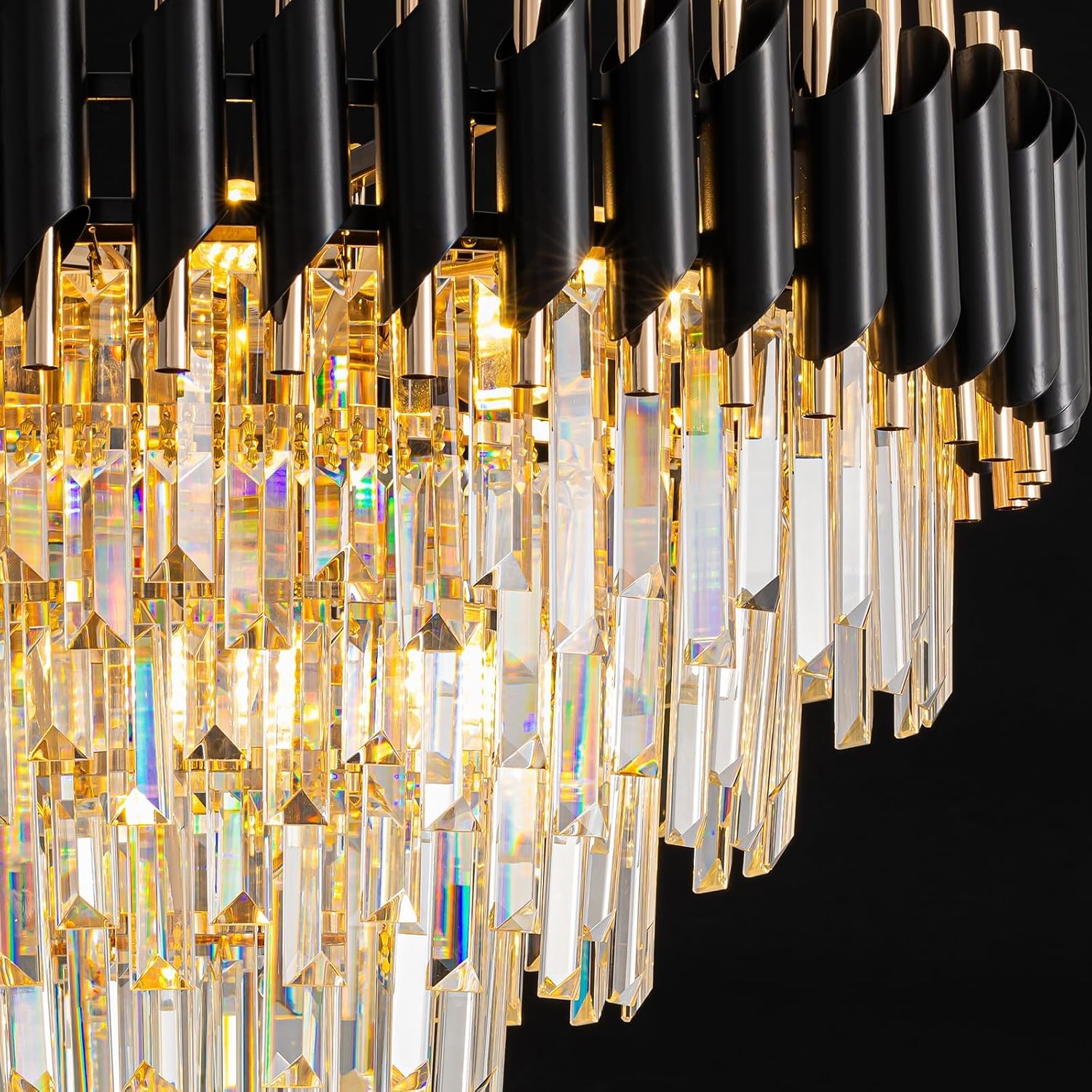 7PMBEANE Modern 24-Inch 11-Light Black Gold Crystal Chandelier
