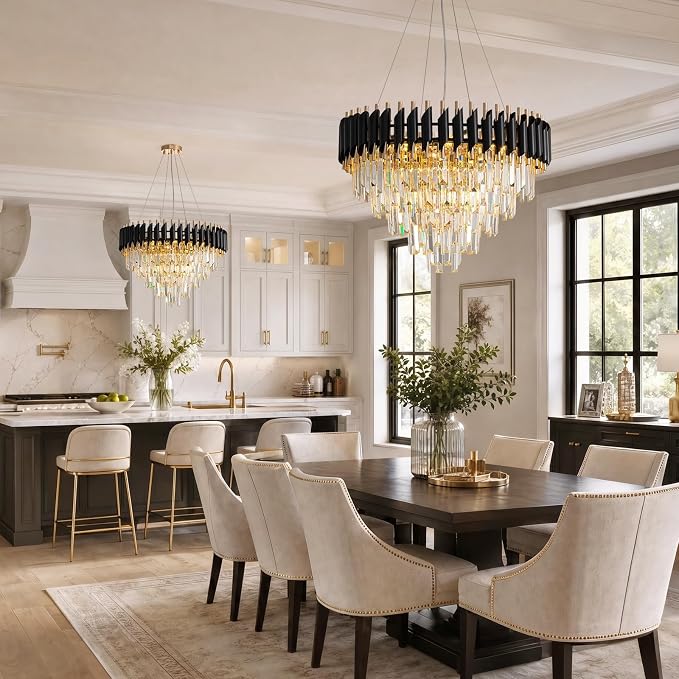 7PMBEANE Modern 24-Inch 11-Light Black Gold Crystal Chandelier