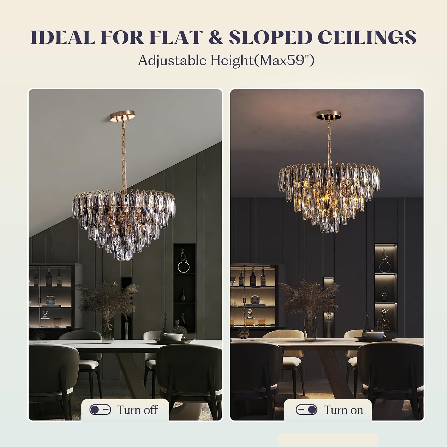 7PMBEANE Modern 24-Inch 10-Light Smoke Gray Crystal Chandelier