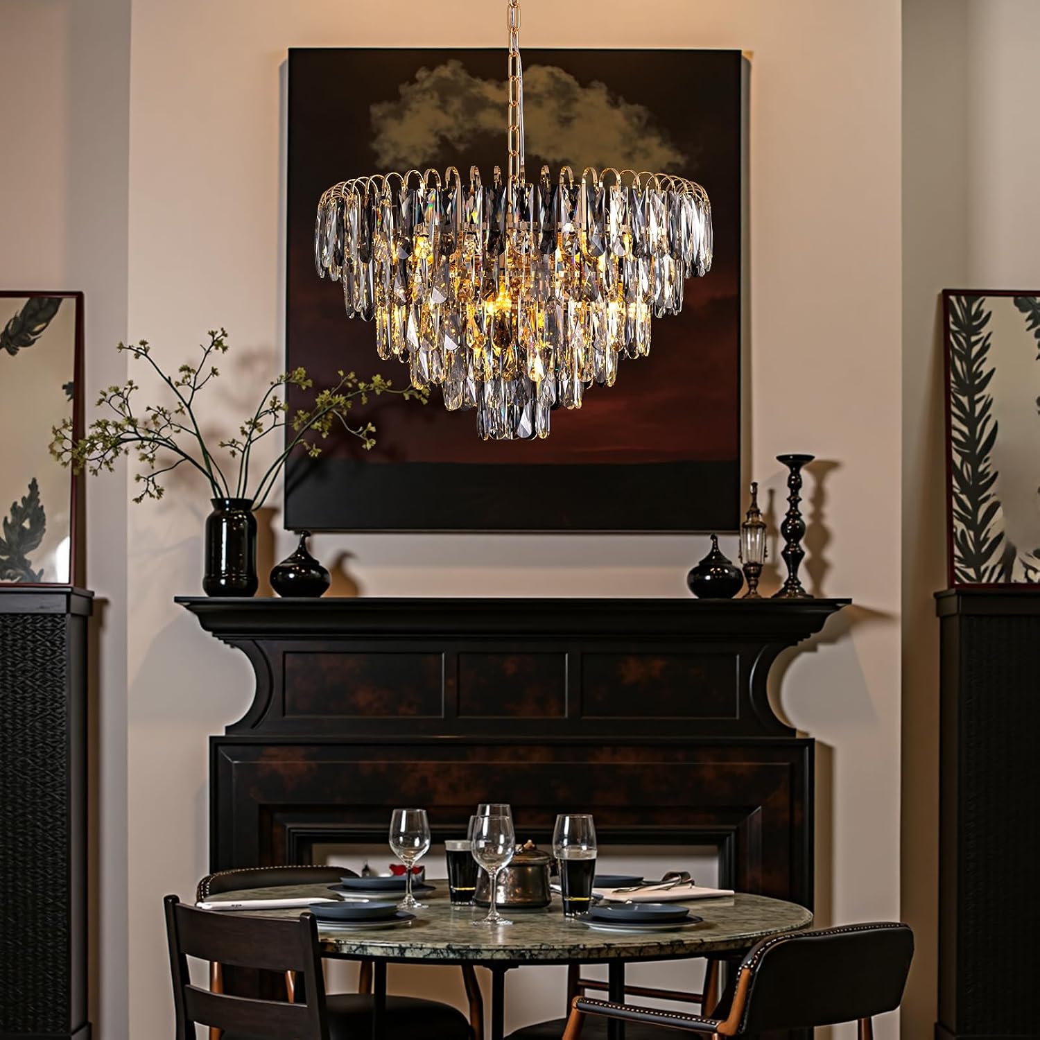 7PMBEANE Modern 24-Inch 10-Light Smoke Gray Crystal Chandelier