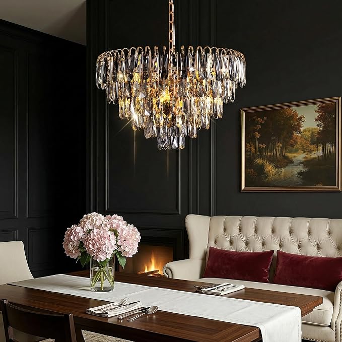 7PMBEANE Modern 24-Inch 10-Light Smoke Gray Crystal Chandelier