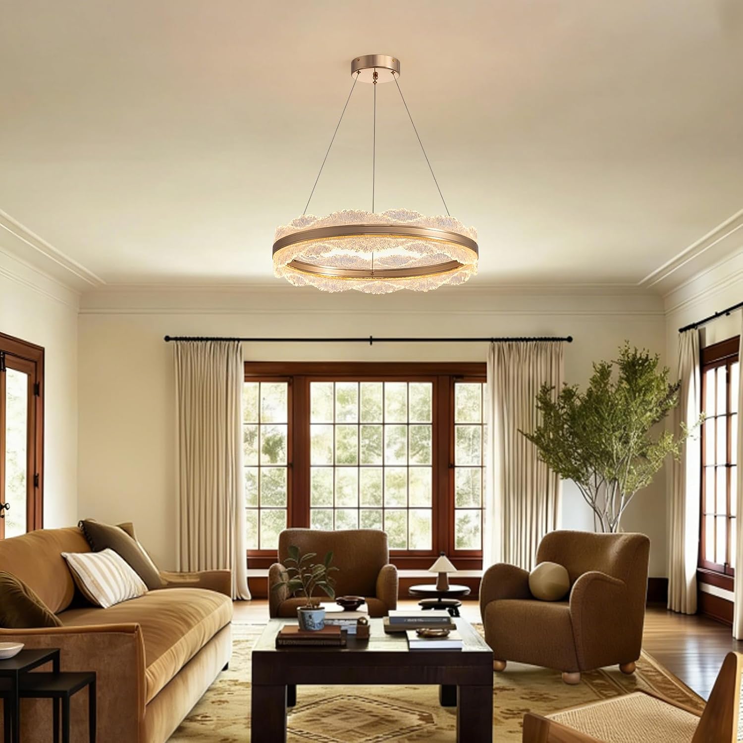 7PMBEANE Modern 23.6-Inch Gold LED Round Chandelier