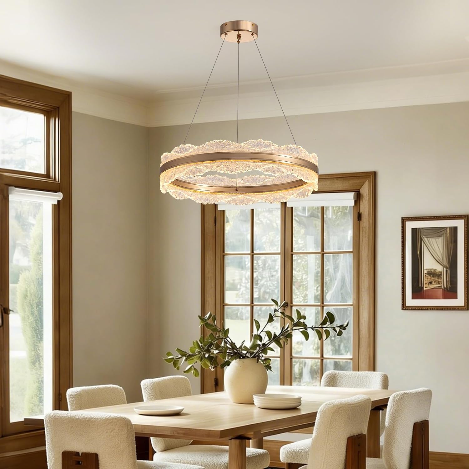 7PMBEANE Modern 23.6-Inch Gold LED Round Chandelier