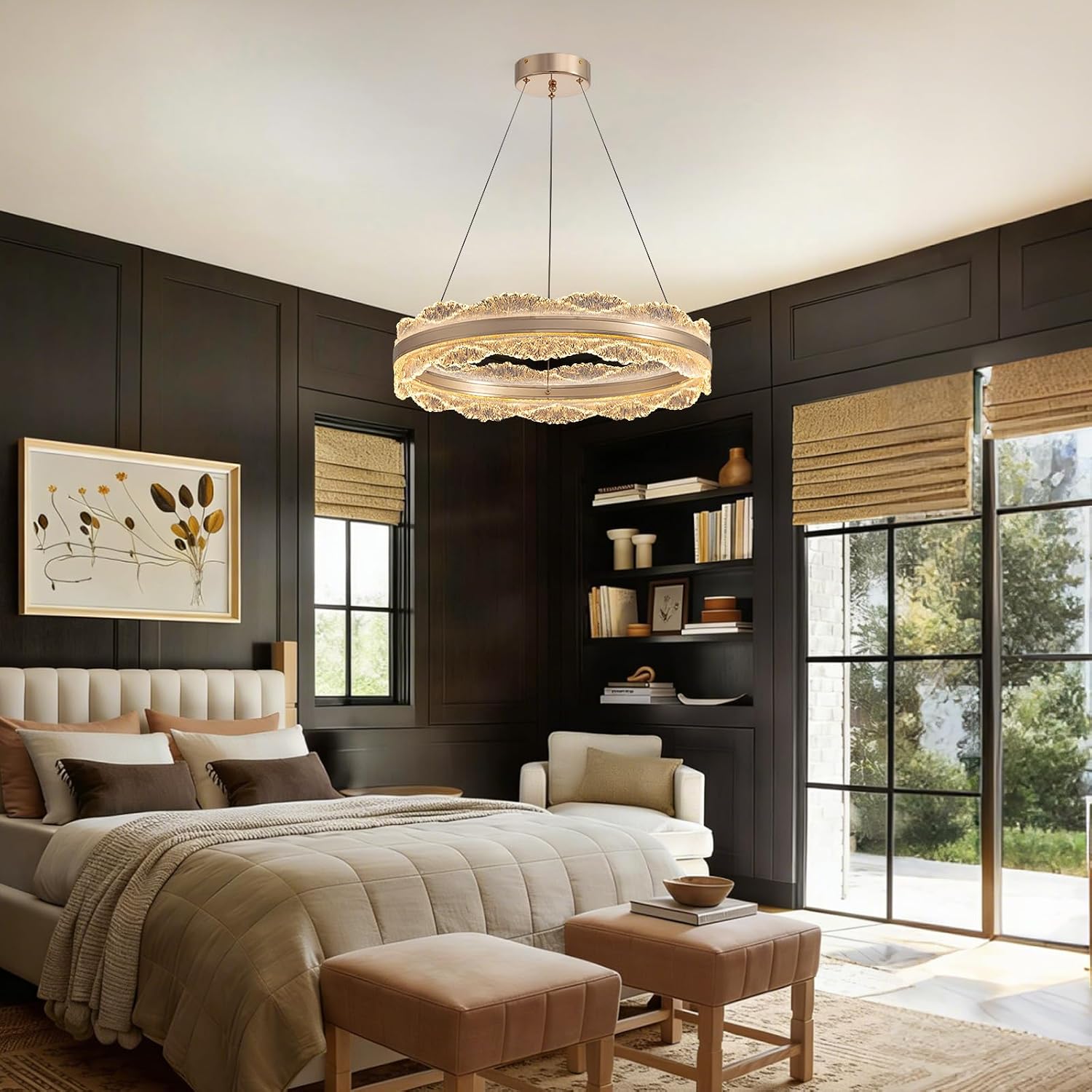 7PMBEANE Modern 23.6-Inch Gold LED Round Chandelier