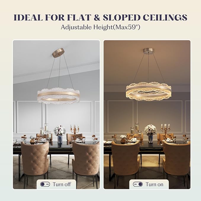 7PMBEANE Modern 23.6-Inch Gold LED Round Chandelier
