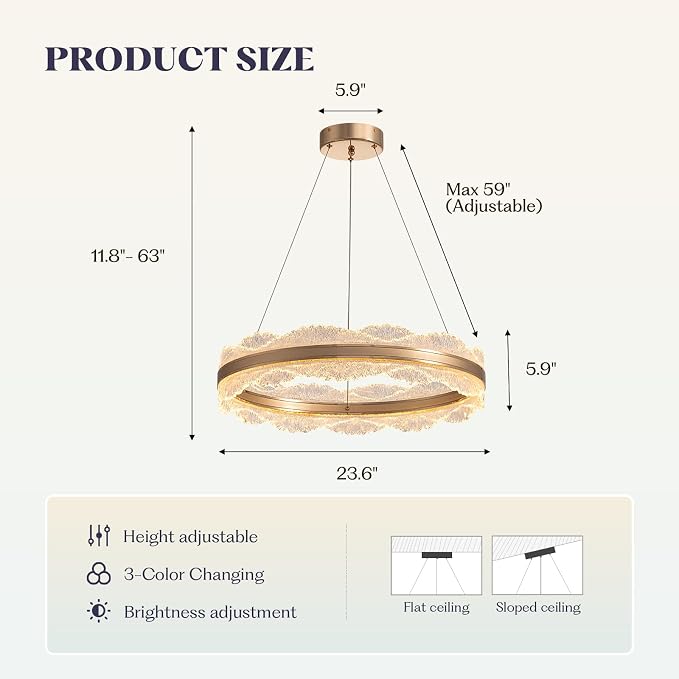 7PMBEANE Modern 23.6-Inch Gold LED Round Chandelier