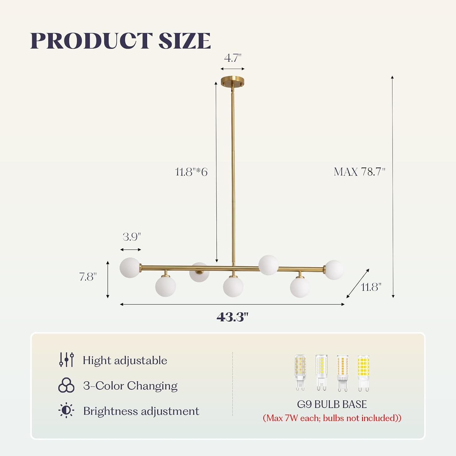 7PMBEANE Modern 7-Light Gold Glass Globe Linear Chandelier