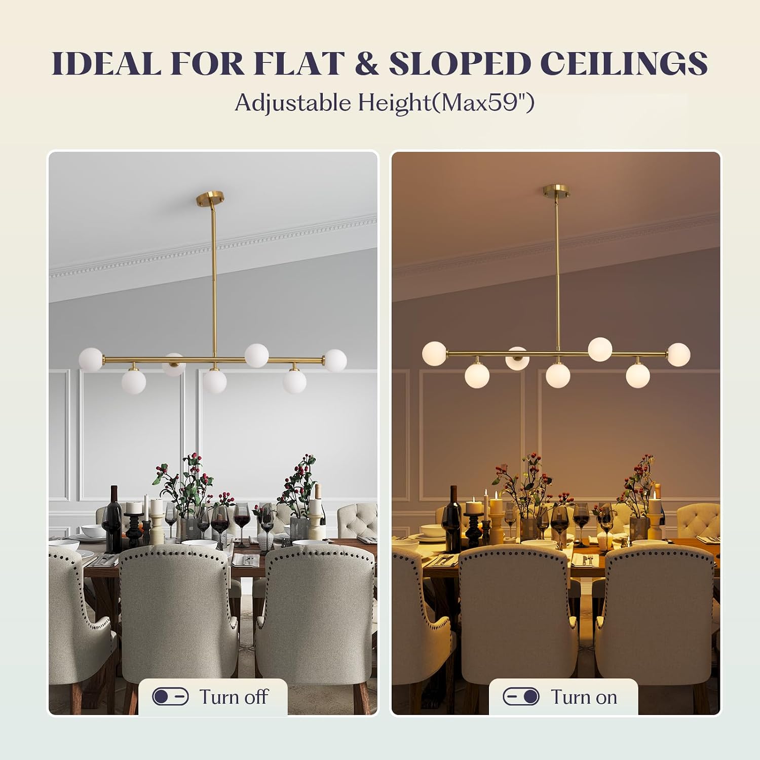 7PMBEANE Modern 7-Light Gold Glass Globe Linear Chandelier