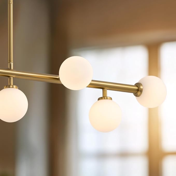 7PMBEANE Modern 7-Light Gold Glass Globe Linear Chandelier