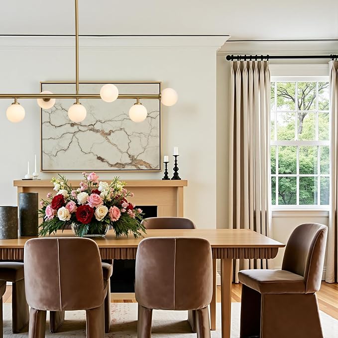 7PMBEANE Modern 7-Light Gold Glass Globe Linear Chandelier