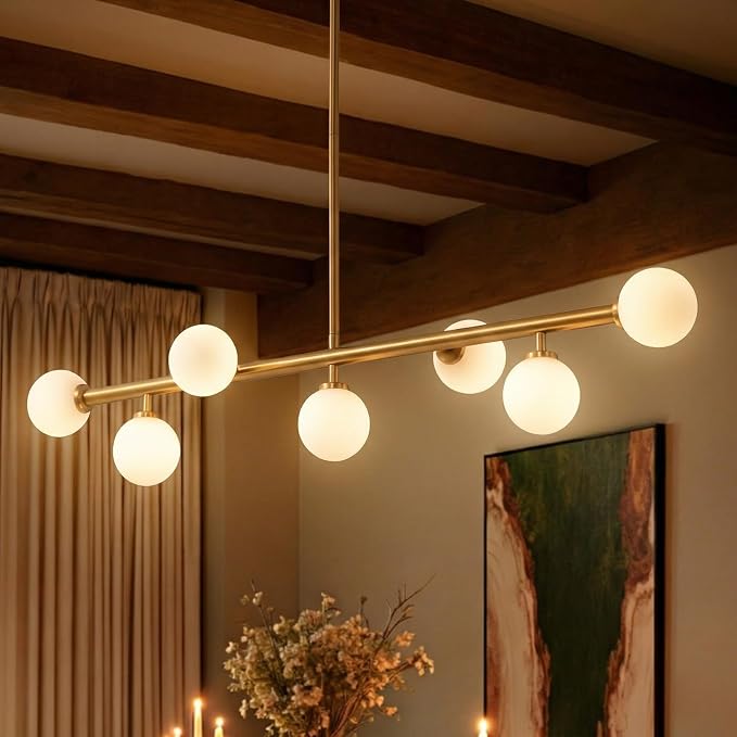 7PMBEANE Modern 7-Light Gold Glass Globe Linear Chandelier
