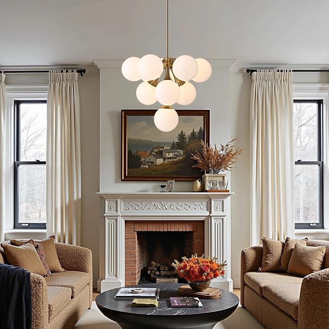 7PMBEANE Modern 10-Light Copper Glass Globe Chandelier