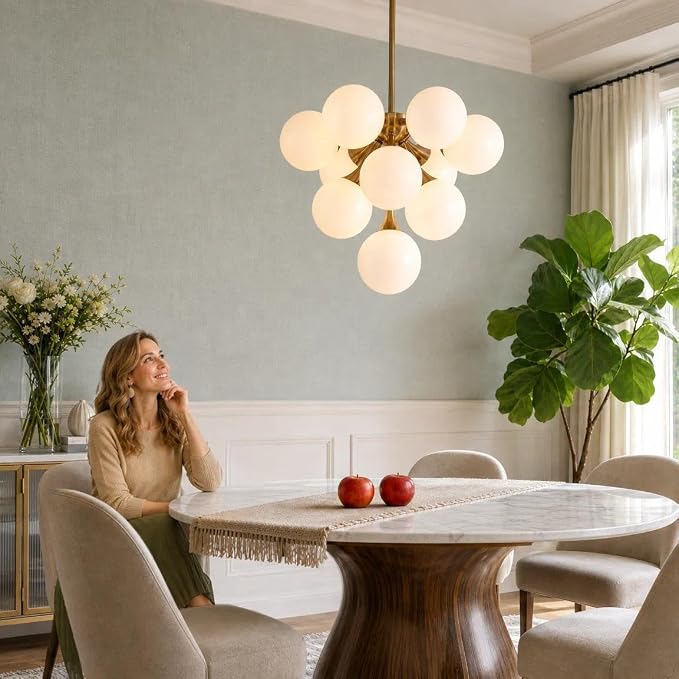 7PMBEANE Modern 10-Light Copper Glass Globe Chandelier