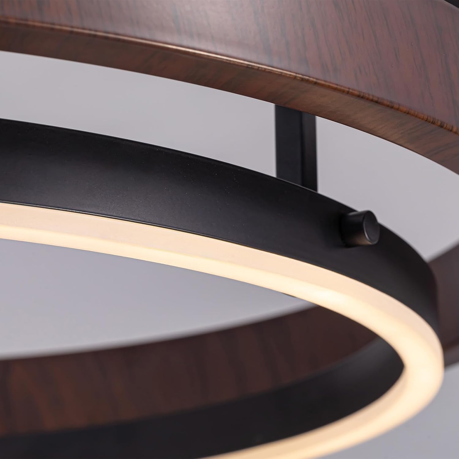 7PMBEANE Modern 31.5-Inch LED Wood Grain Double Ring Chandelier