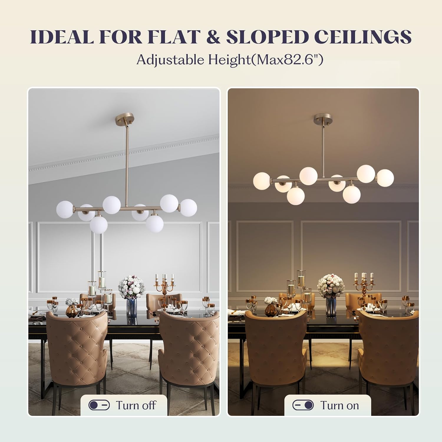 7PMBEANE Modern 8-Light Gold Glass Globe Linear Chandelier