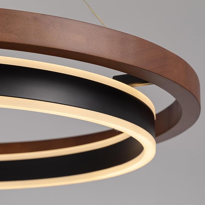 7PMBEANE Modern 24-Inch LED Wood Ring Chandelier Black & Walnut