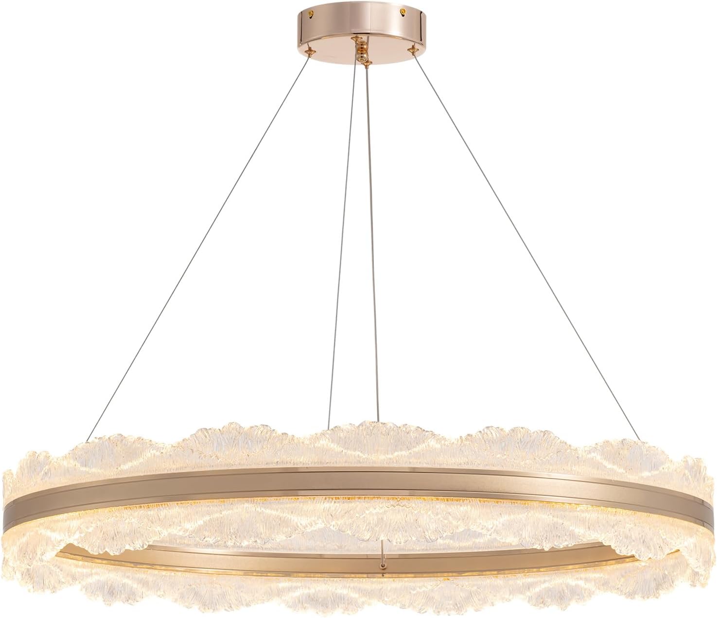 7PMBEANE Modern 31.5-Inch Gold LED Round Chandelier