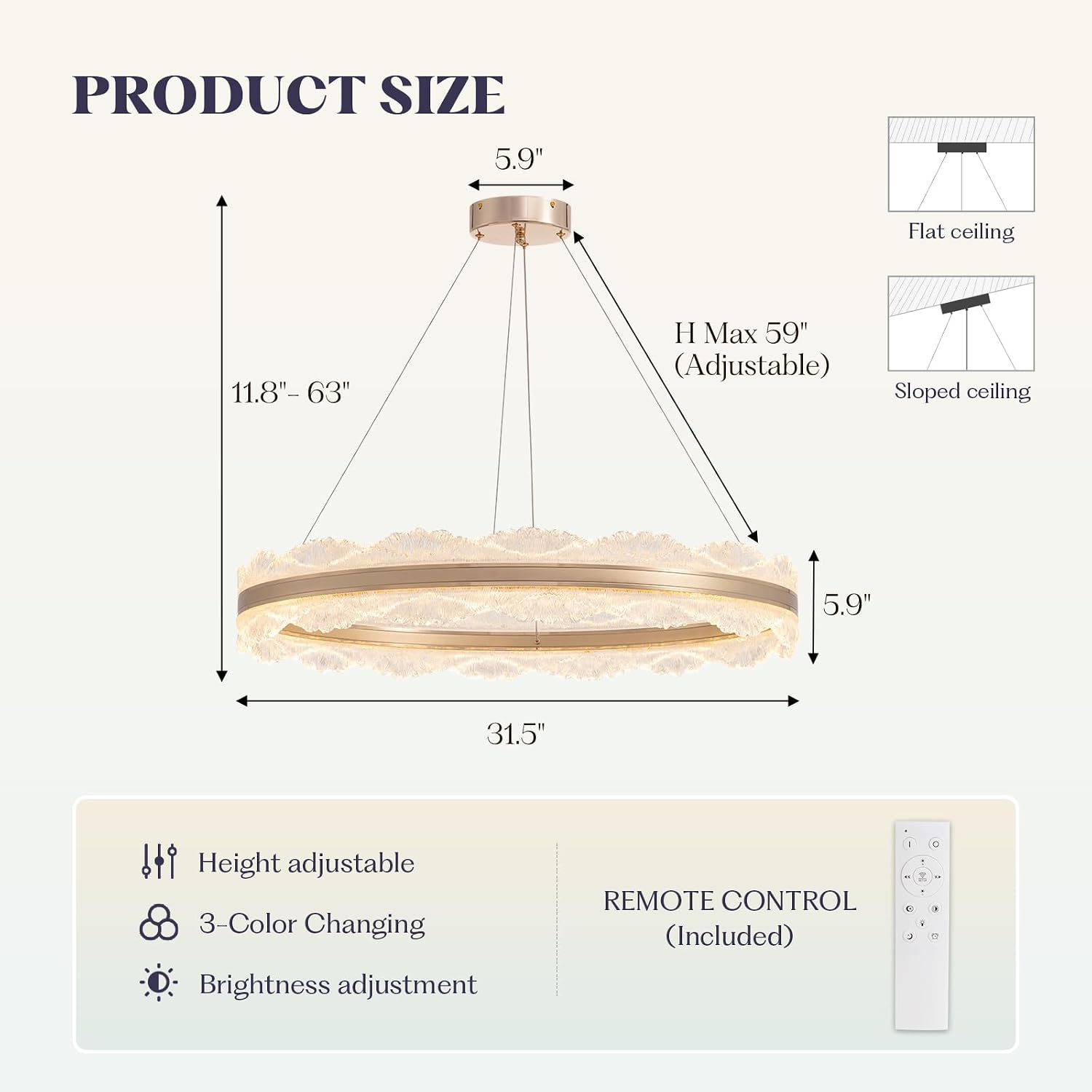 7PMBEANE Modern 31.5-Inch Gold LED Round Chandelier