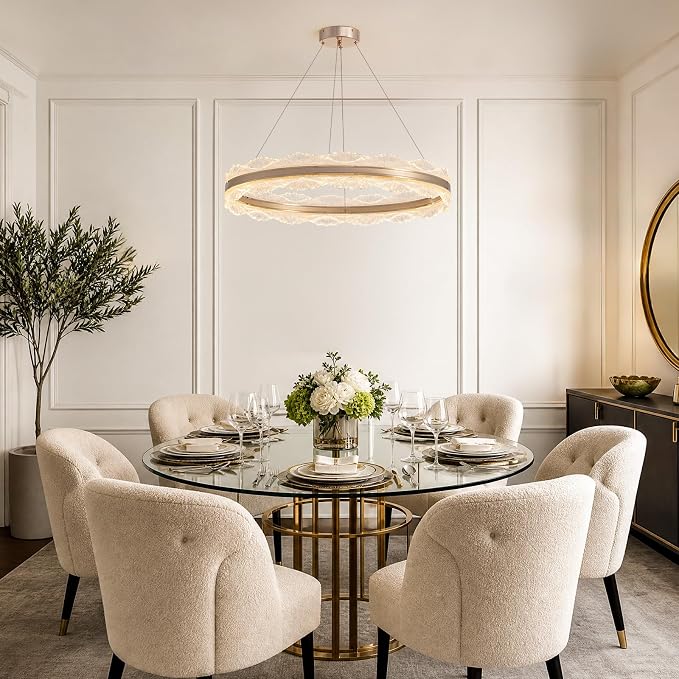 7PMBEANE Modern 31.5-Inch Gold LED Round Chandelier