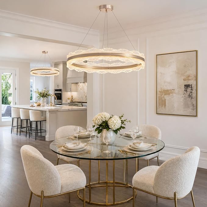 7PMBEANE Modern 31.5-Inch Gold LED Round Chandelier