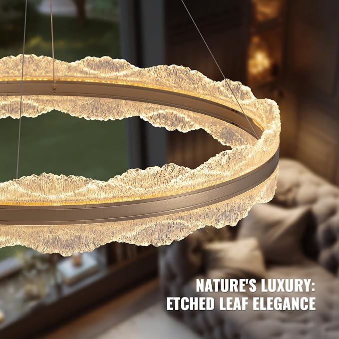 7PMBEANE Modern 31.5-Inch Gold LED Round Chandelier
