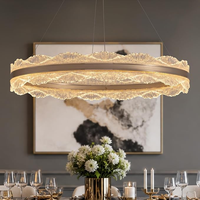 7PMBEANE Modern 31.5-Inch Gold LED Round Chandelier