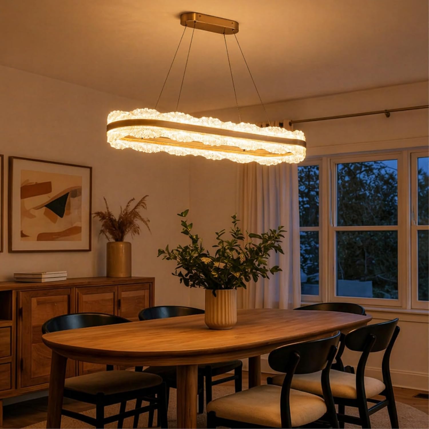 7PMBEANE Modern 39.4-Inch Gold LED Rectangular Chandelier