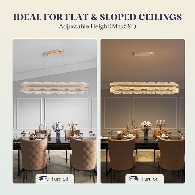 7PMBEANE Modern 39.4-Inch Gold LED Rectangular Chandelier