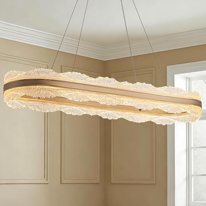 7PMBEANE Modern 39.4-Inch Gold LED Rectangular Chandelier